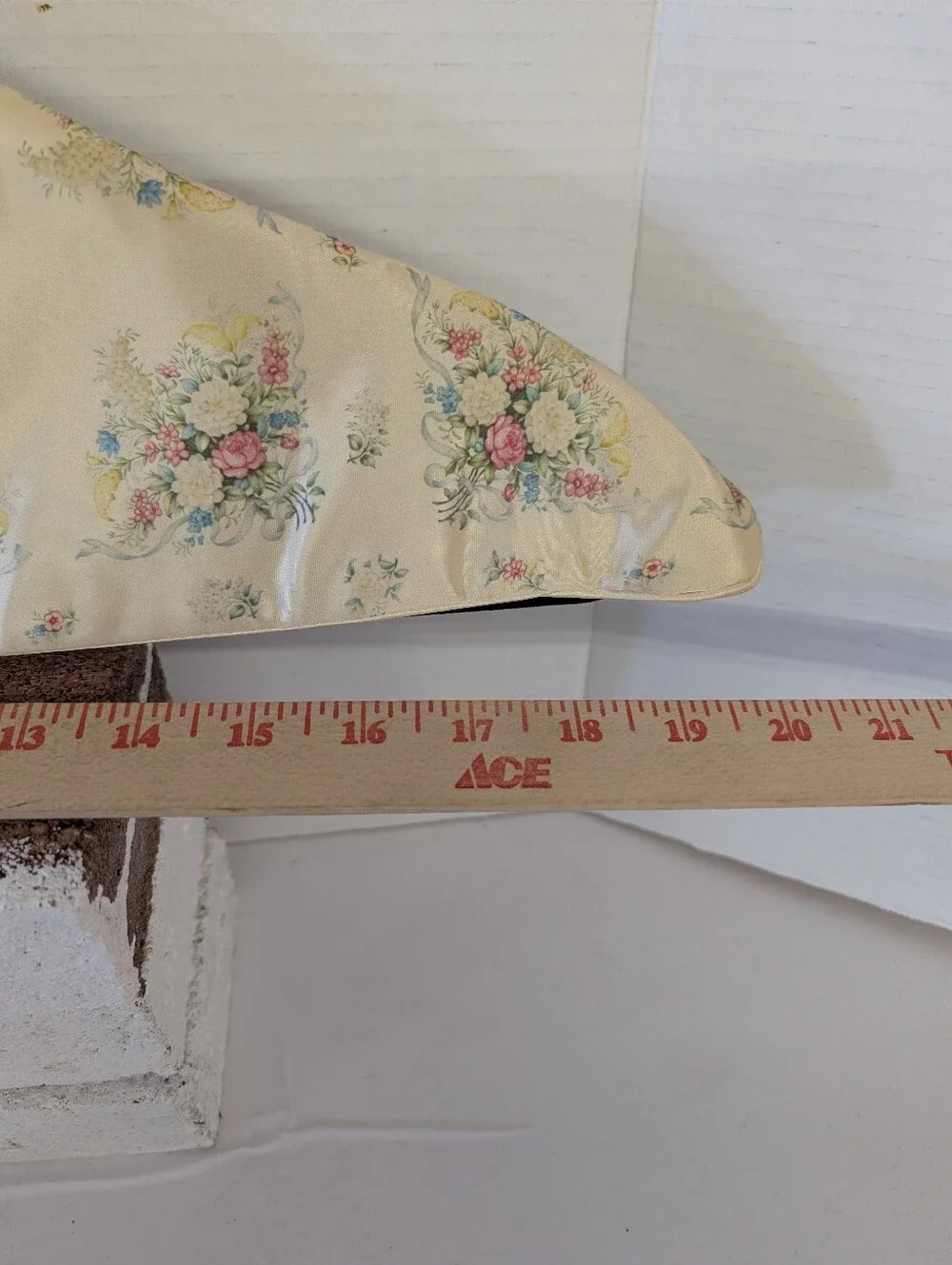 Vintage Hanger Cover in Cream and Pastel Bouquet Satin Fabric 1940's